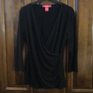 Black wrap blouse.